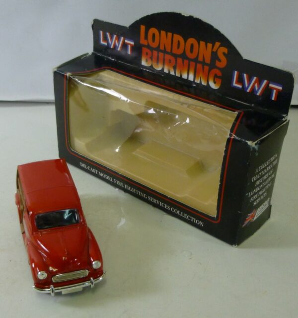 Lledo's 'LONDON'S BURNING', 'Fire Prevention Officer', 1960 Morris Minor Traveller, red Model Vehicle