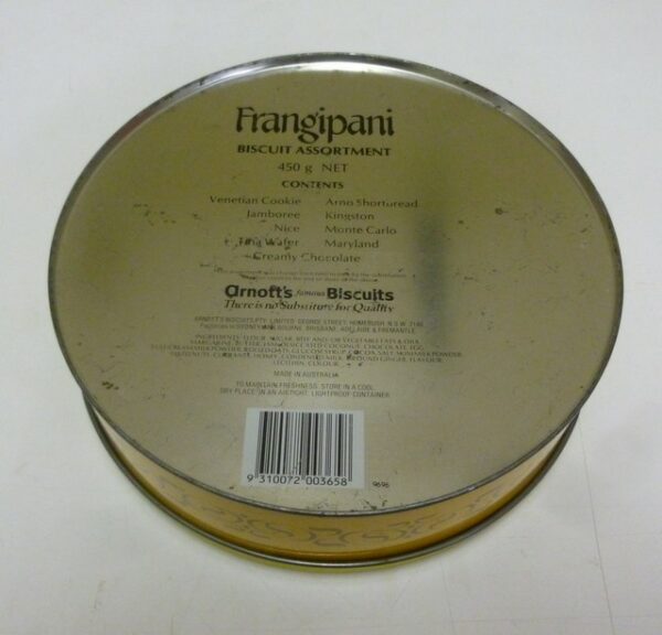 Arnott's 'Frangipani', round, 450g. Biscuit Tin, c.1984