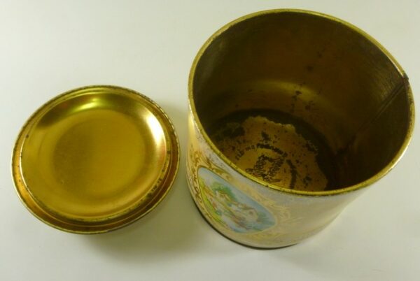 Embassy Toffees, 'Victorian Cottages', cream, round, 16oz. Sweets Caddy Tin, c.1960's