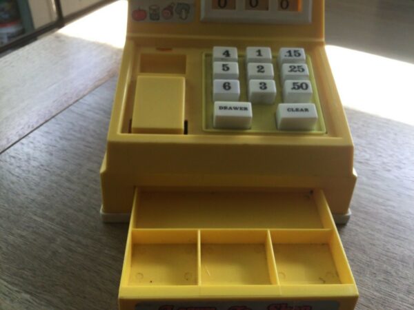 Child's Toy Cash Register, in yellow plastic