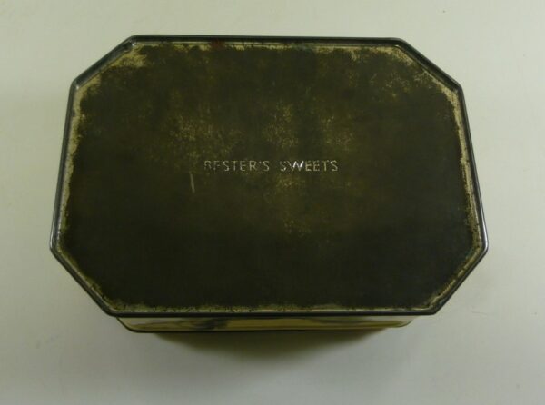 BESTER'S SWEETS, 'Chipmunks with red roses', octagonal Sweets Tin, c.1950's - cute!