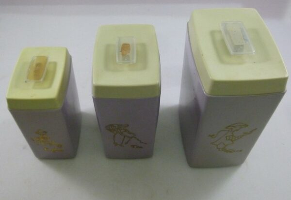 Nylex Kitchen Canister Set of 3, Retro, in lilac plastic, c.1960's