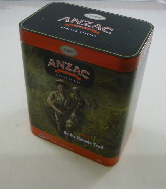 Unibic ANZAC Biscuits, (Australian Light Horse), upright, 500g. Biscuit Tin, c.2015