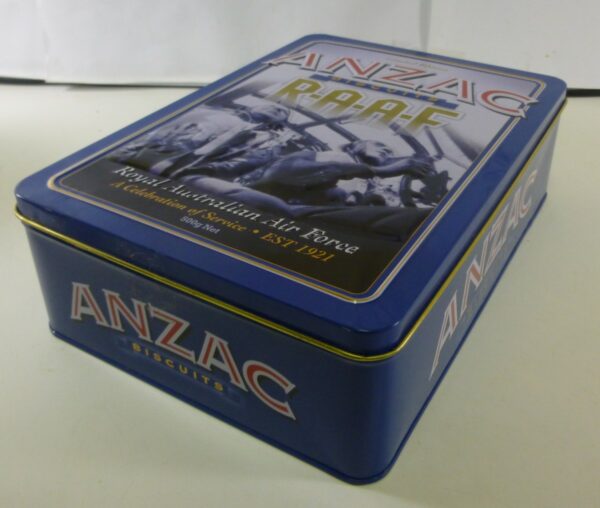 UNIBIC ANZAC Biscuits, 'RAAF ....', blue, 500g. Biscuit Tin, c.2012