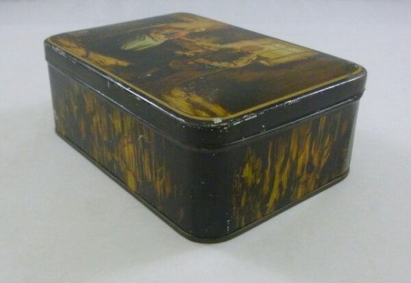 Arnott's 'OLD FOLK' (Old Couple by Fire), rect. 1 lb. Biscuit Tin, c.1950's