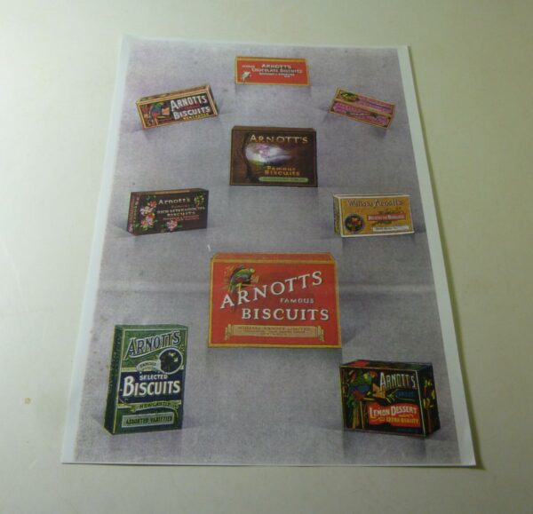Arnott's 1910 Catalogue, set of 3, pages illustrating early tins