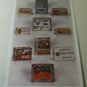 Arnott's 1910 Catalogue, A-4 size page illustrating early tins