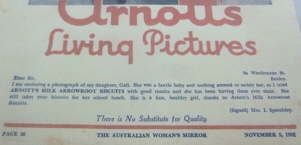 Arnott's 'Living Pictures', A-4 size Advertising print copy