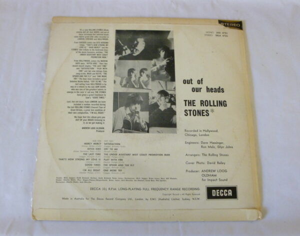 vintage Rolling Stones 'OUT OF OUR HEADS', Stereo LP vinyl Record, AU c.1965 - Image 3