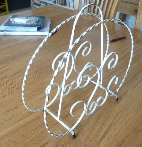 vintage Record Rack for your vinyls, Retro, in scrolled, wrought metal, c.1960's