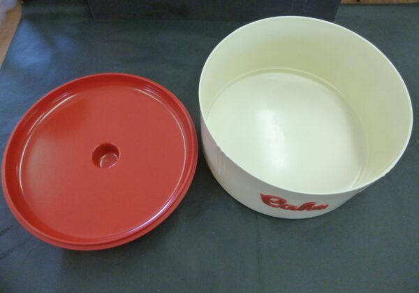 vintage Eon Kitchen 'Cake' Canister, raised applied label, in red on ivory bakelite, c.1940's - Image 5