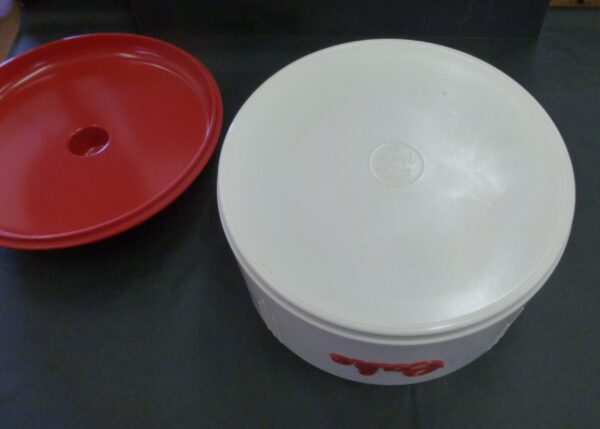 vintage Eon Kitchen 'Cake' Canister, raised applied label, in red on ivory bakelite, c.1940's - Image 6