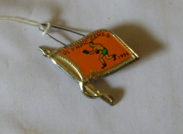 vintage 'Olympic Games, 1956', orange, collector's Badge, c.1956