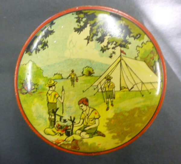 vintage SWALLOW and ARIELL'S. 'Scouting', 3oz. Biscuit Tin, c.1940's